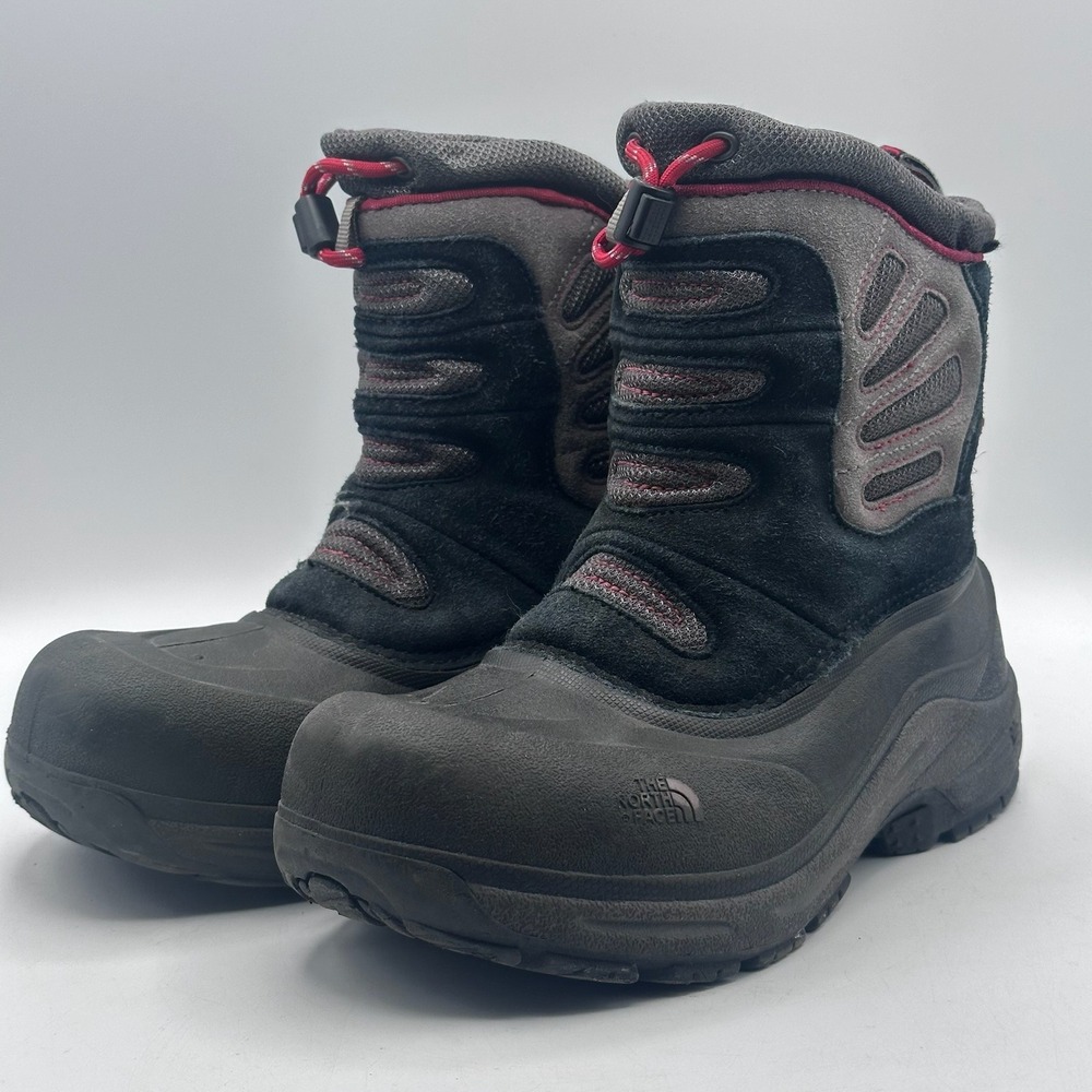 The North Face Youth‎ Snow Boots Black Red Waterproof Insulated Size 5 2533